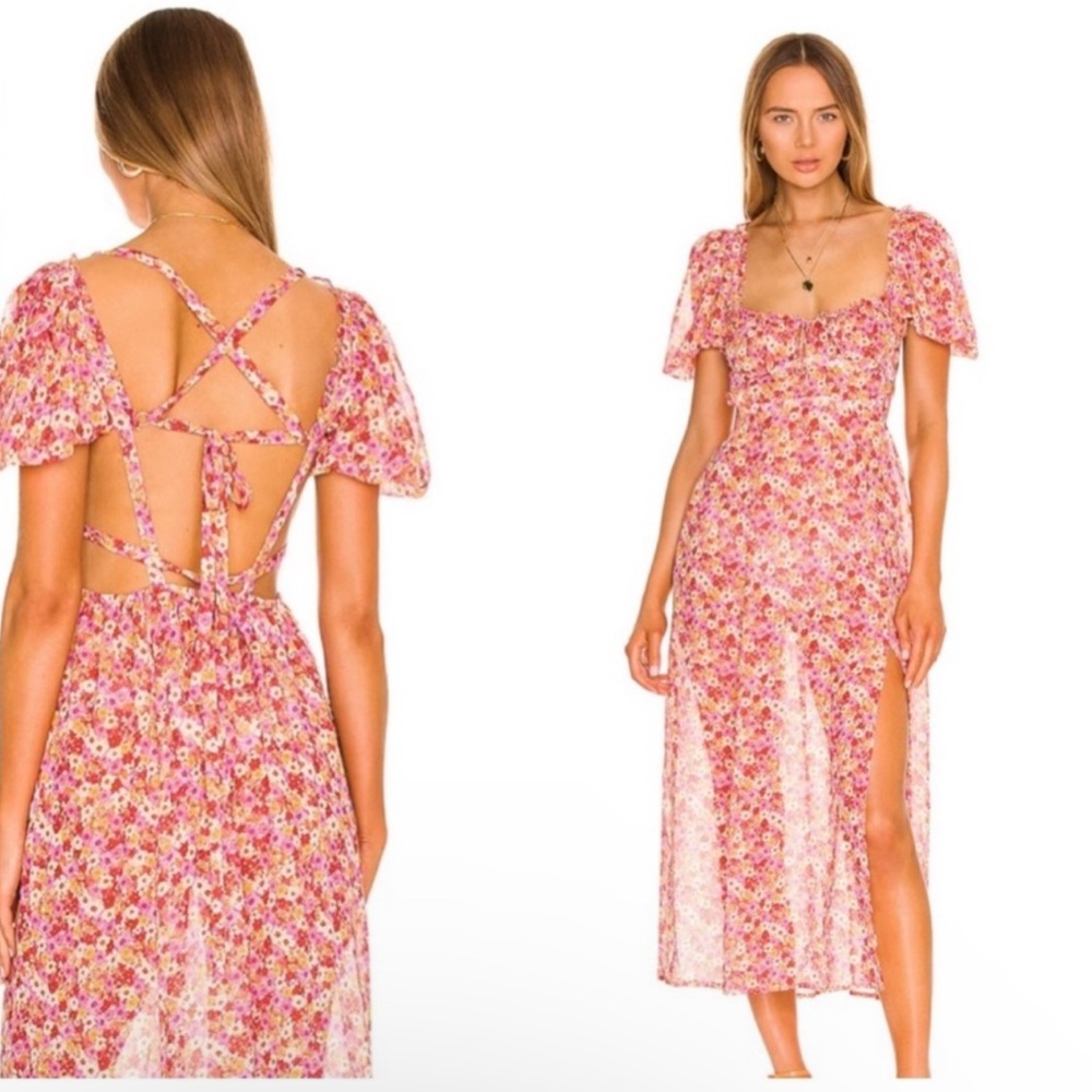 FOR LOVE & LEMONS FELICIA MIDI DRESS IN RED